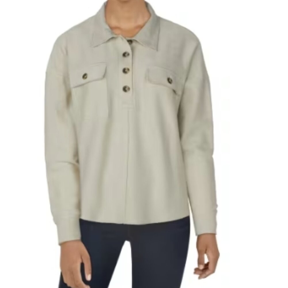 Natural Reflections Henley Long-Sleeve Pullover Size Large Oatmeal